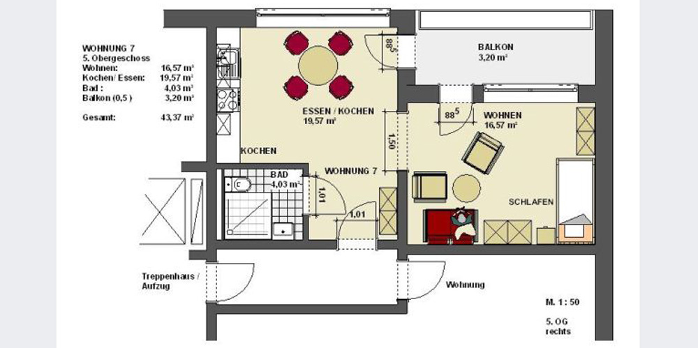 Grundriss Betreutes Wohnen Grundriss einer Wohnung im Seniorencentrum